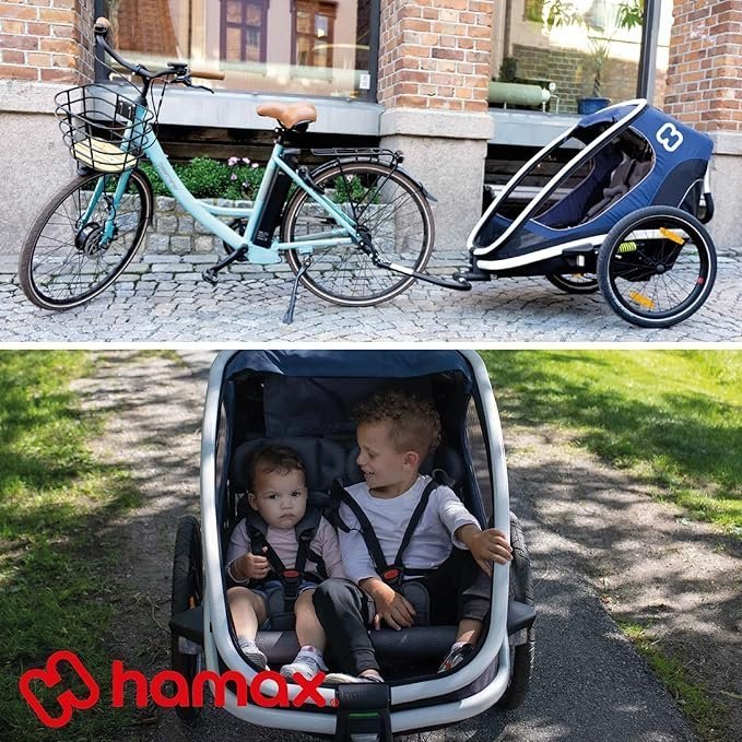 Remorque velo enfant 2 places Hamax Outback - navy / white – Image 2
