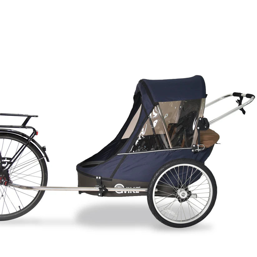 Remorque vélo 2 places 60 kg Wike - Premium Double - Poussette et Kit de Jogging inclus - marine/marron – Image 7