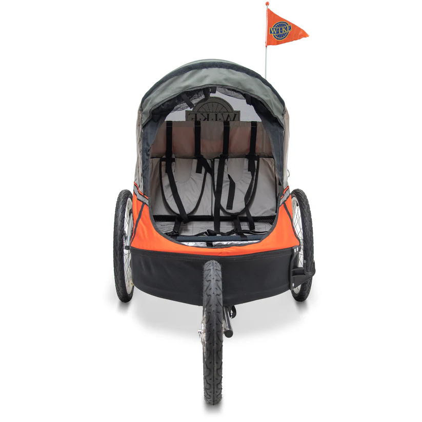 Remorque vélo 2 places 60 kg Wike - Premium Double - Poussette et Kit de Jogging inclus - marine/marron – Image 2